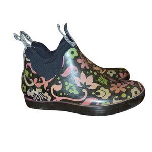 Bogs Shoes women's size 6 Mattie Corsage Black Purple Floral Ankle Boots
